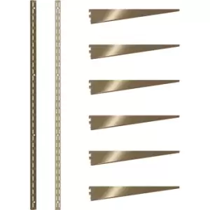 Image of Rothley Antique Twin Slot Shelving Kit 1980mm Uprights (x2) & 270mm Brackets (x6) in Brass Steel