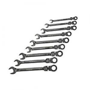 Image of Faithfull FAISPARAT9S Flexi Head Ratchet Spanner Set Chrome vanadium steel Chrome Plated 8 - 19mm Pack of 9