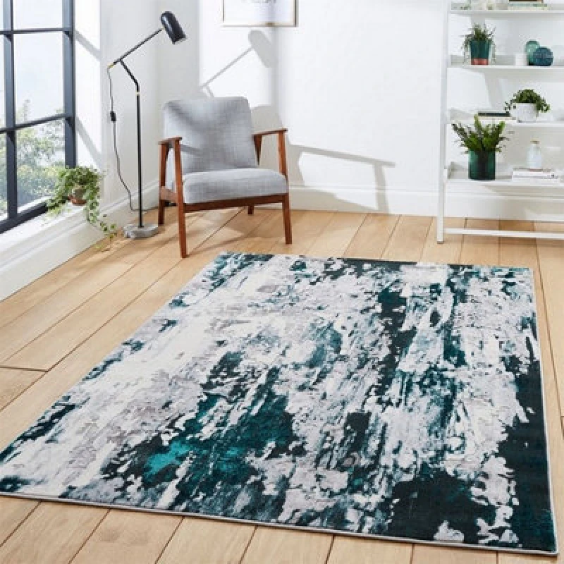 Image of Think Rugs Apollo Grey/Green Rectangle 160 x 220cm Polypropylene Modern Abstract GR580, Grey APGR580GRGR1622