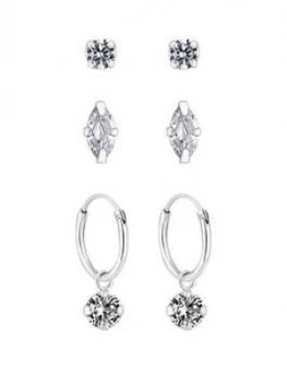 Image of Simply Silver Pack Of Three Marquise Stud And Charmed Hoop Earrings