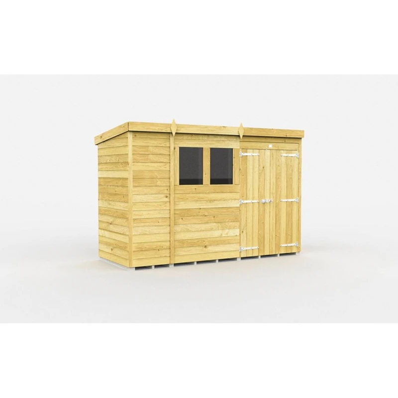 Image of Buttercup Farm 10 x 4 Feet Pent Shed - Double Door W/ Windows - L118 x W302 x H201cm in Brown Brown Unisex