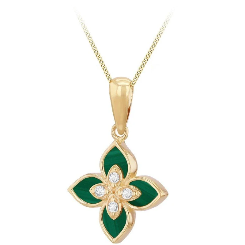 Image of Be You 9ct Gold Synthetic Malachite CZ Clover Necklace Pendant Necklaces 18" Gold 72930310002