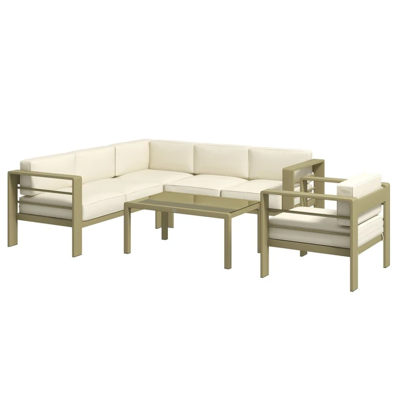 Image of Outsunny 5 PCs Garden Sofa Set w/ Cushions, Aluminium Furniture Sets Gold Tone - Outsunny 5056725527495