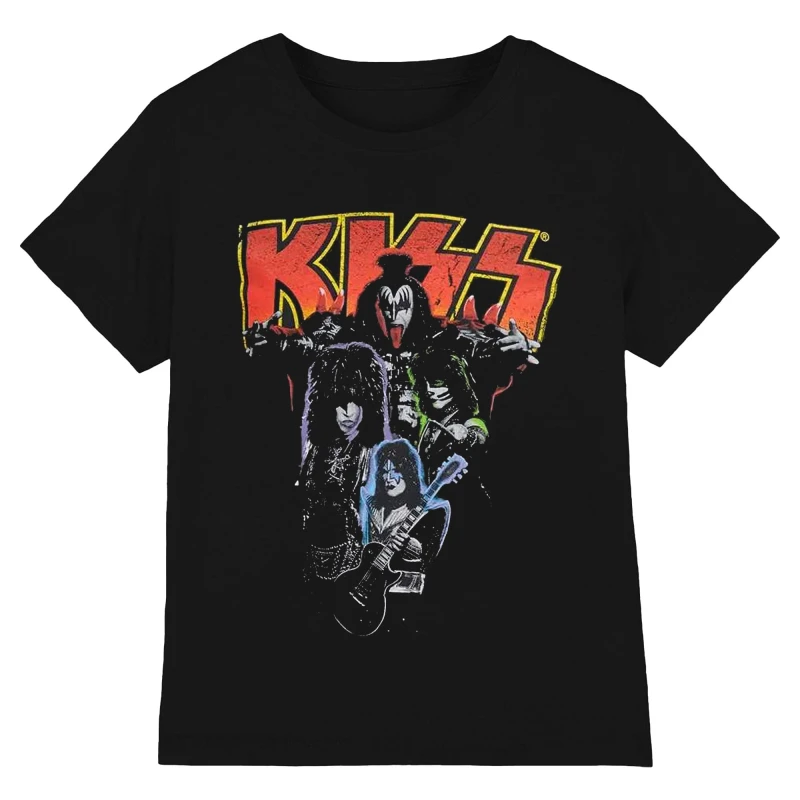 Image of KISS Mens Neon Cotton T-Shirt in Black Size: Large Black Male L