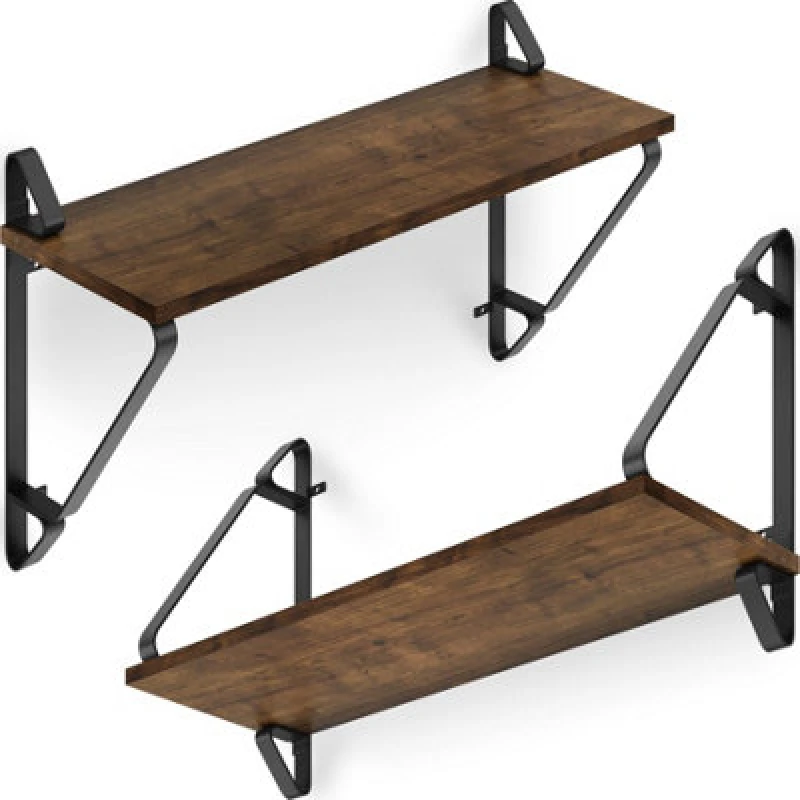 Image of Tectake Wall Shelves Irvine - Set Of 2, Wood & Metal Look, High Load-Capacity - Industrial Wood Dark, Rustic