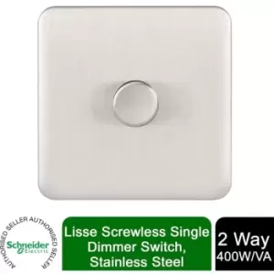 Image of Schneider Electric Lisse Screwless Deco - Single Universal 2 Way Dimmer Light Switch, 400W/VA, GGBL6012CSSS, Stainless Steel