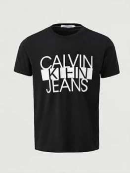 Image of Calvin Klein Jeans Color Block Stripe T-Shirt - Black