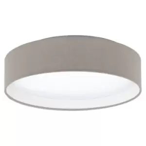 Image of Flush Ceiling Light Colour White Shade Taupe Fabric Bulb LED 11W Included