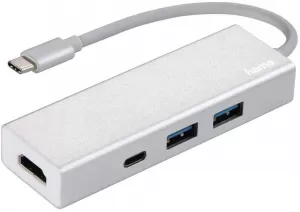 Image of Hama USB-3.1 Type-C Hub 1:3 "Aluminium", 2x USB-A, USB-C, HDMI, bus-powered