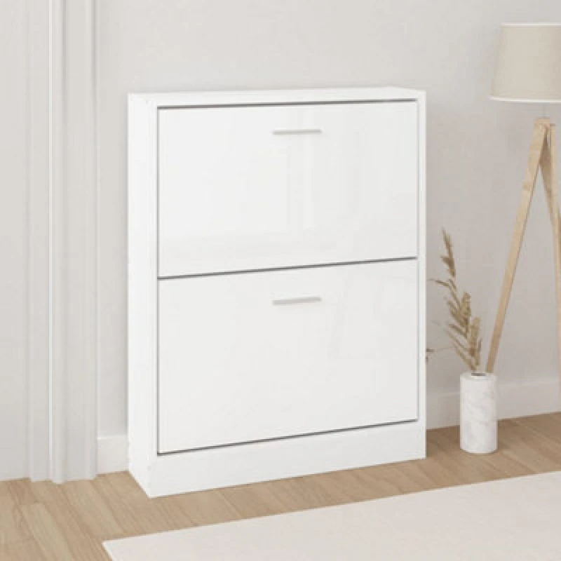 Image of Vidaxl Shoe Cabinet High Gloss White 59X17X81cm Engineered Wood