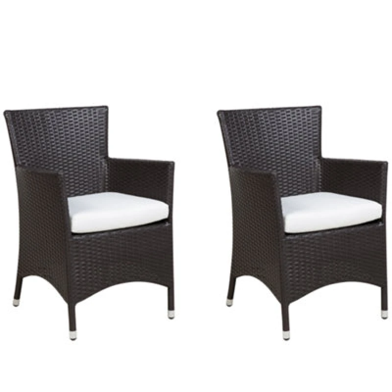 Image of Beliani Set Of 2 Garden Chairs With Cushions Italy Pe Rattan Dark Brown