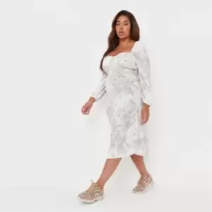 Image of Missguided Woven Ls Balloon Midaxi Milkmaid - Neutral