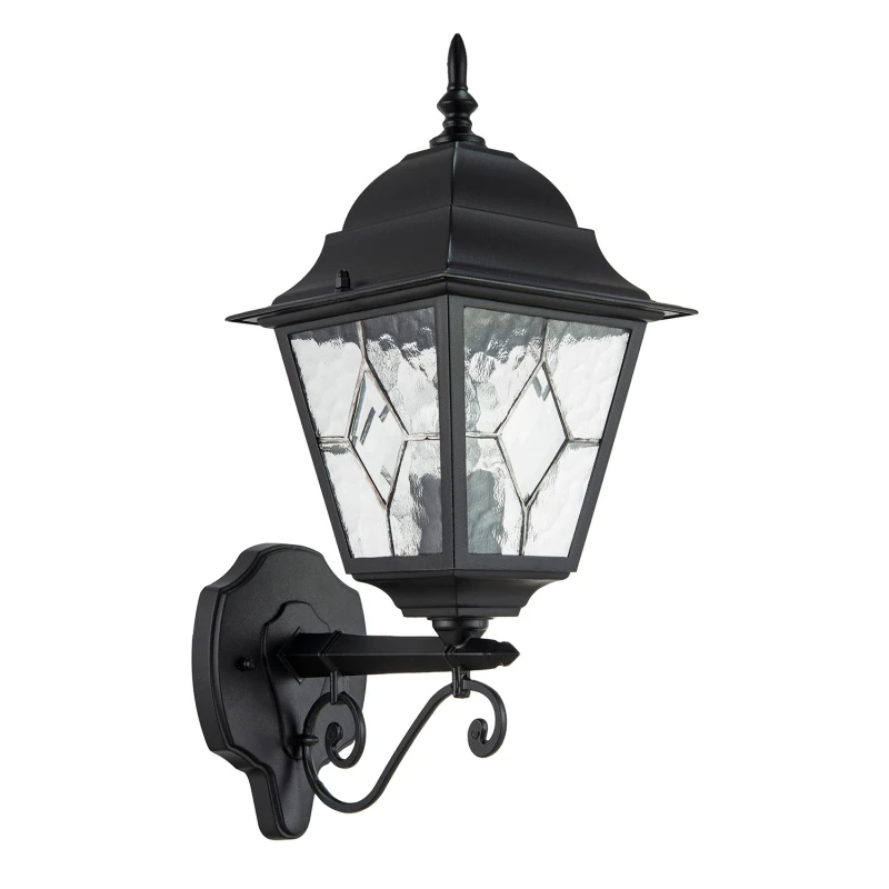 Image of Happy Homewares Traditional Cast Aluminium Outdoor Lantern Wall Light With Cathedral Glass in Black Unisex