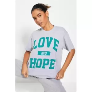 Image of I Saw It First Love And Hope Oversized Slogan T-Shirt - Grey