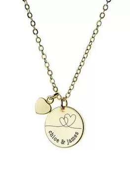 Image of Treat Republic Personalised Dual Hearts Polished Heart & Disc Necklace, Gold, Women