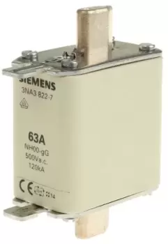 Image of Siemens 63A 00 NH Centred Tag Fuse, gG, 500V ac