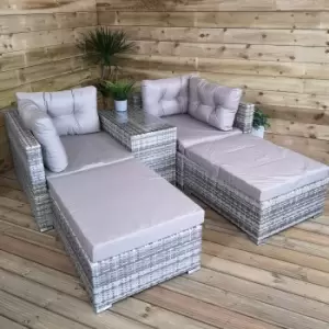 Image of Luxury Grey Wicker Rattan Sofa Cube Garden Furniture Lounger Set With Glass Top Coffee Table