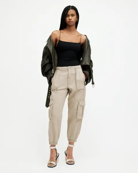 Image of AllSaints Frieda Tapered Denim Cargo Trousers
