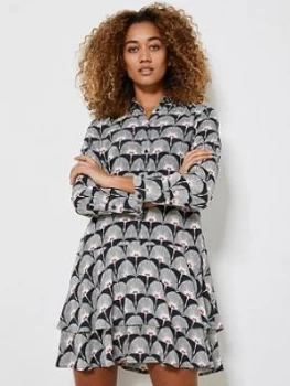 Image of Mint Velvet Jude Print Tiered Mini Dress - Black, Size 6, Women