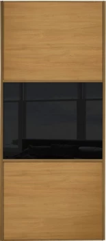 Image of Wickes Sliding Wardrobe Door Wideline Oak Panel and Black Glass - 2220 x 610mm