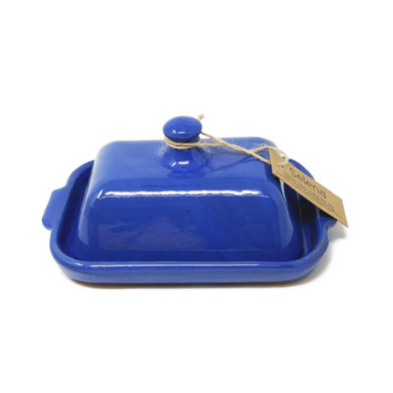 Image of Verano Spanish Ceramics Selena Glazed Hand Dipped Kitchen Dining Butter Dish Blue 20Cm L X 13Cm W (Internal 4.5Cm H)