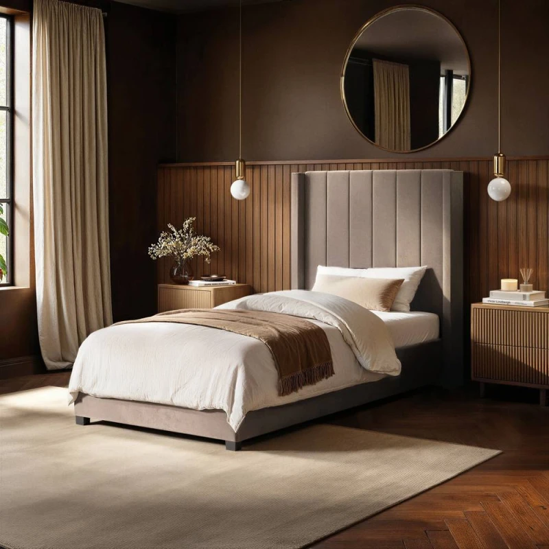 Image of Flair Tiggy Single Ottoman Bed Velvet in Beige Beige Unisex Single