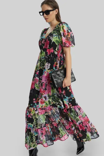 Image of Floral V-Neck Midi Dress