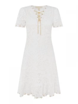 Image of Michael Kors Ruffle neck lace dress White