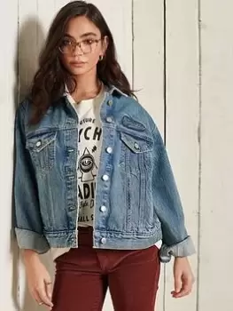 Image of Superdry Boyfriend Crafted Denim Trucker Jacket - Blue Size 14, Women