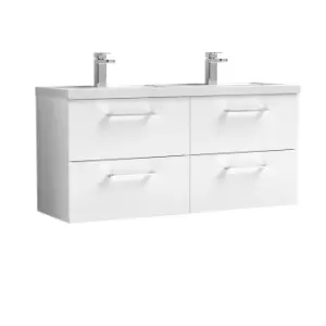 Image of Nuie Arno 1200mm Wall Hung 4 Drawer Vanity & Double Polymarble Basin Gloss White