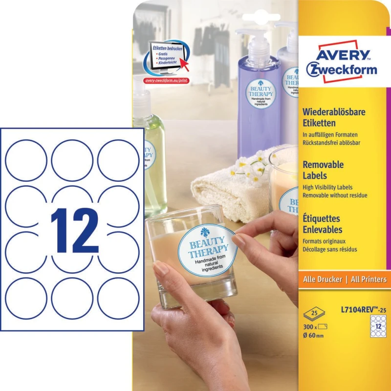 Image of Avery L7104REV-25 self-adhesive label Circle Permanent White 300 pc(s)