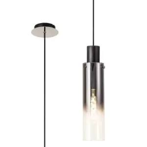 Image of Single Pendant, 1 Light Adjustable E27, Black, Smoke Fade Glass