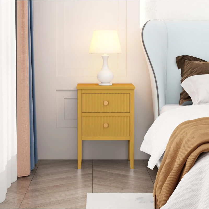 Image of Cabinet Bits Bellaria 2 Drawer Bedside Table in Mustard Mustard Unisex