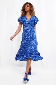 Image of Vintage Floral Print Ruffle Sleeve Midi Dress