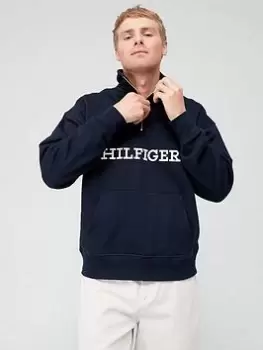 Image of Tommy Hilfiger Monotype Embroidered Sweat Top - Navy, Blue, Size S, Men