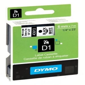 Image of Dymo 43613 Black On White Label Tape 6mm x 7m