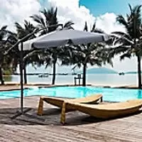 Image of OutSunny Patio Umbrella Offset Polyester, Metal Dark Grey