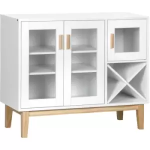 Image of Glass Door Kitchen Sideboard, Display Cabinet with Wine Rack White - Natural and White - Homcom