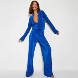 Image of I Saw It First Plisse Wide Leg Trousers - Blue