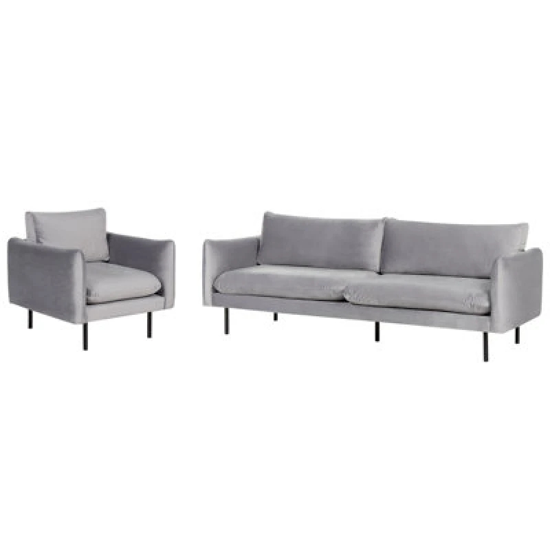 Image of Beliani Living Room Set 4 Seater Vinterbro Velvet Grey