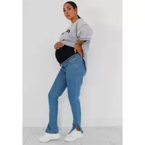 Image of Missguided Maternity Wrath Split Hem Jean - Blue