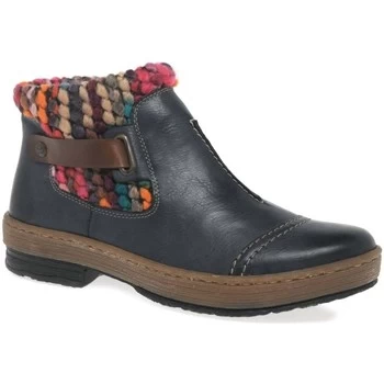 Image of Rieker Rambler Womens Knit Panel Ankle Boots womens Mid Boots in Blue,7.5