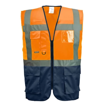 Image of Portwest Warsaw Executive Class 1 Hi Vis Vest Orange / Navy S