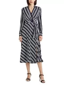 Image of Lauren by Ralph Lauren Diamin-long Sleeve-day Dress - Navy/white, Navy, Size 10, Women