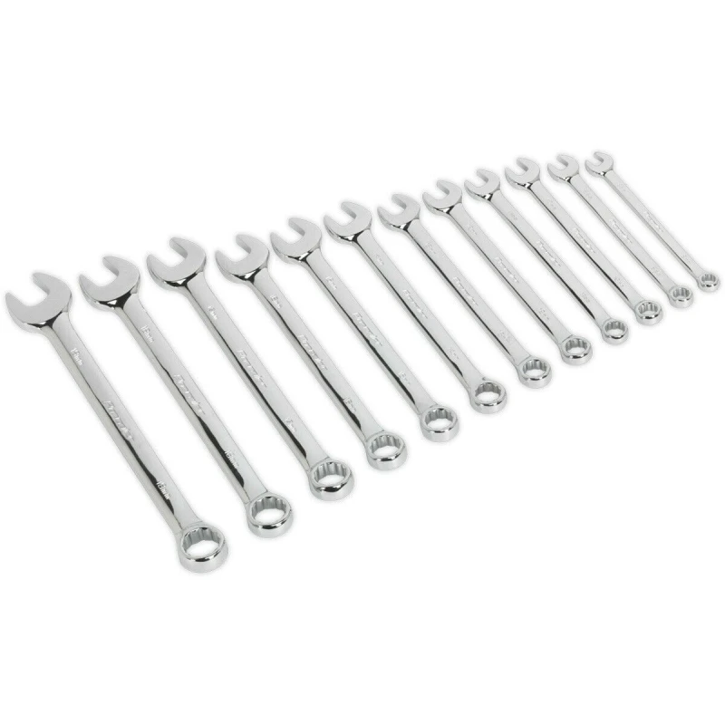 Image of Loops 12pc Combination Hand Spanner Set - 8 to 19mm Metric 12 Point Socket Nut Wrench Multi