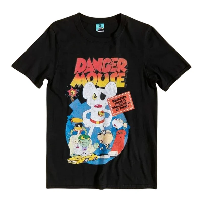 Image of Danger Mouse Mens Retro T-Shirt in Black Size: Large Black Male L
