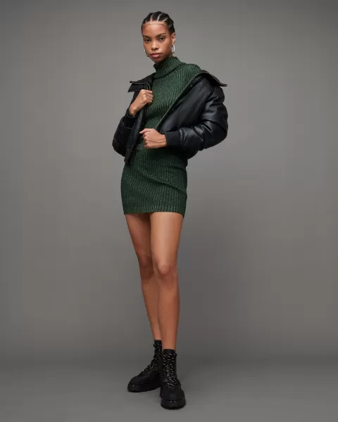 Image of AllSaints Juliette Roll Neck Metallic Mini Dress