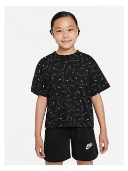 Image of Nike NSW Girls Boxy Swooshfetti T-Shirt - Black Size M Women