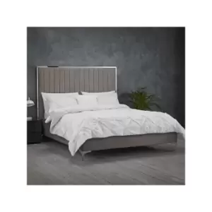 Image of LPD Grey Velvet King Size Bed Frame with Mirrored Headboard Trim - Berkeley