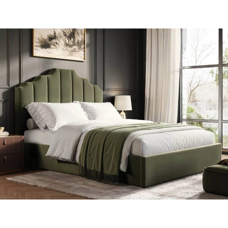 Image of Flair Margot Ottoman Bed Khaki Green Velvet Size: Double Green Unisex Double
